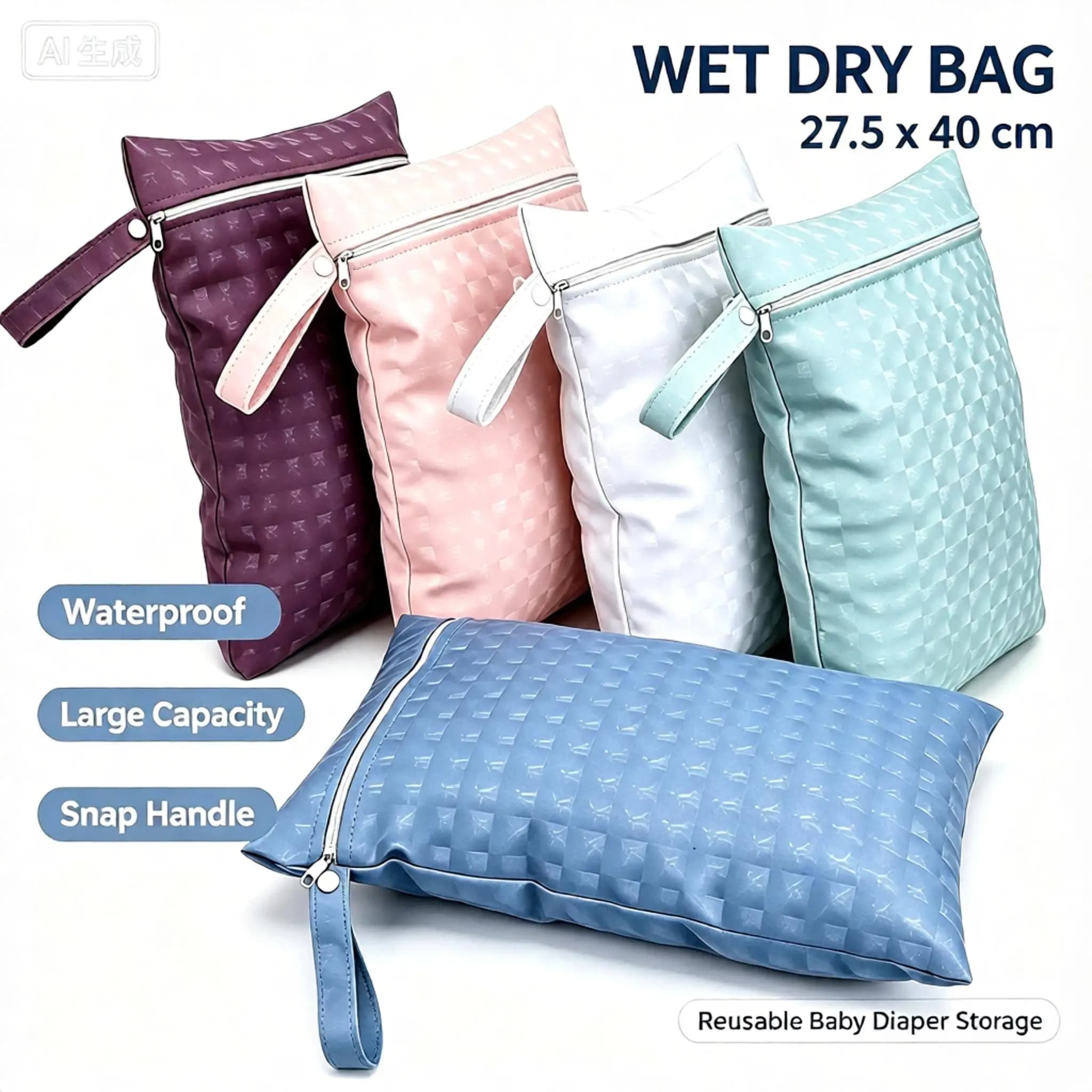 Single Pocket Large Travel Laundry Bag Waterproof Wet Dry Storage Bag Washable Reusable Dirty Clothes Zipper Pouch