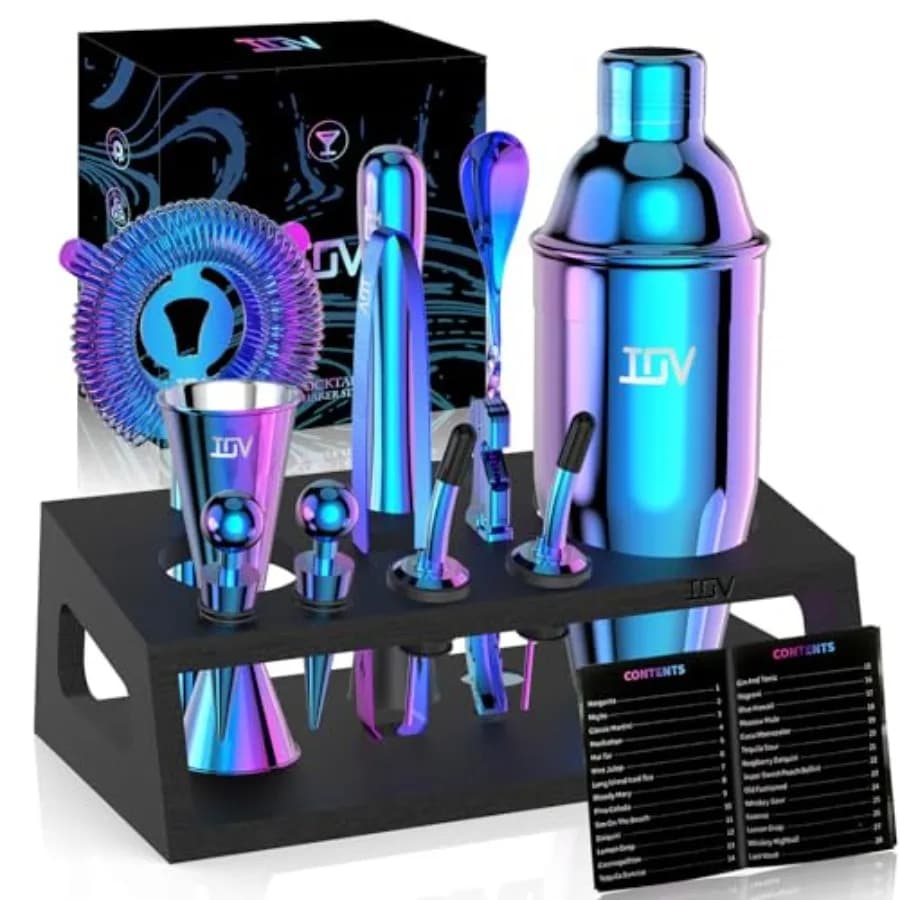 Set da Barman per Mixology con Supporto, Set Shaker per Cocktail da 12 Pezzi, Set Shaker Martini da 24oz per Miscelare Bevande, Include Tutto il Necessario