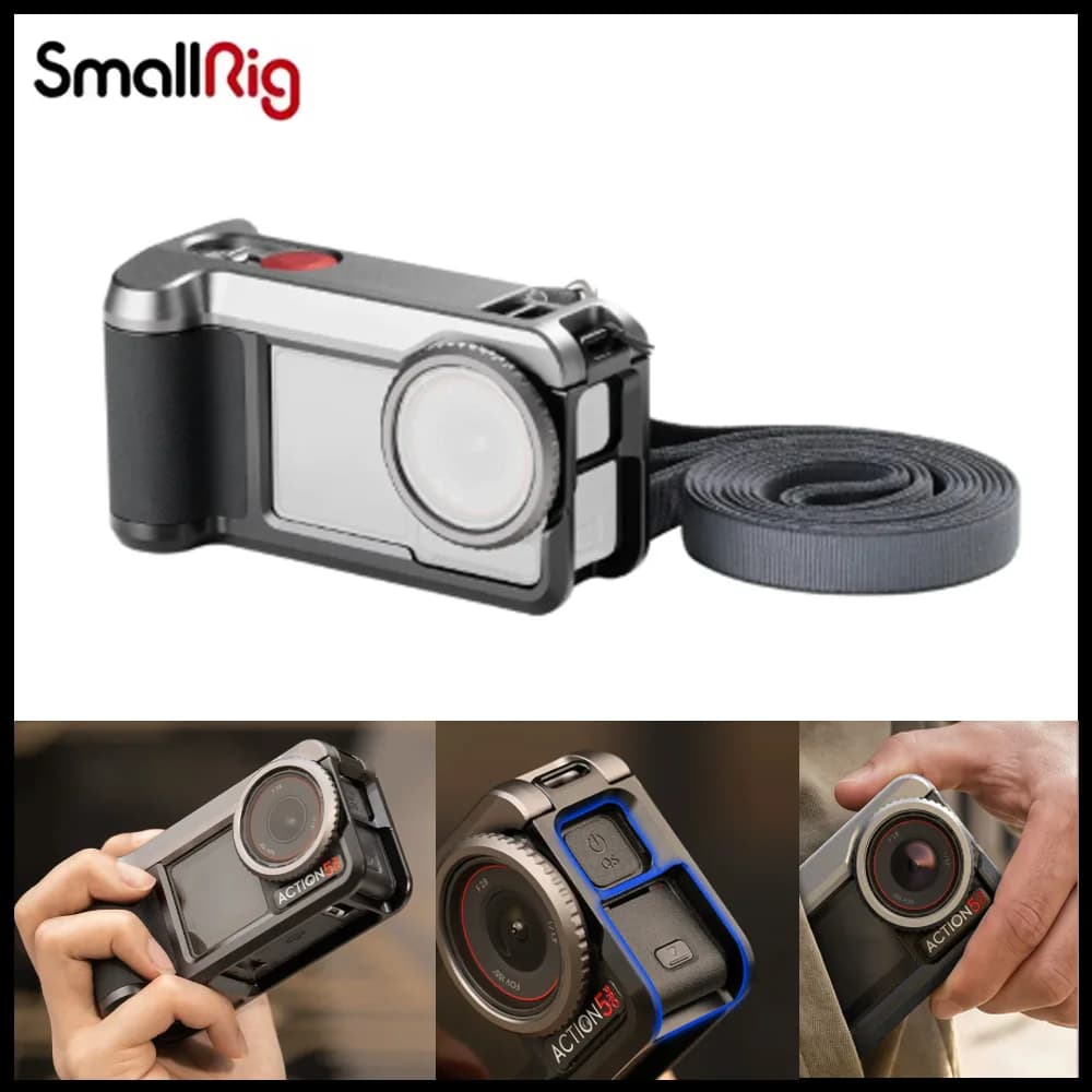 SmallRig 6371 Gabbia per Action Camera con Impugnatura Laterale e Tracolla per Riprese Vlog per DJI Osmo Action 5 Pro 4 3