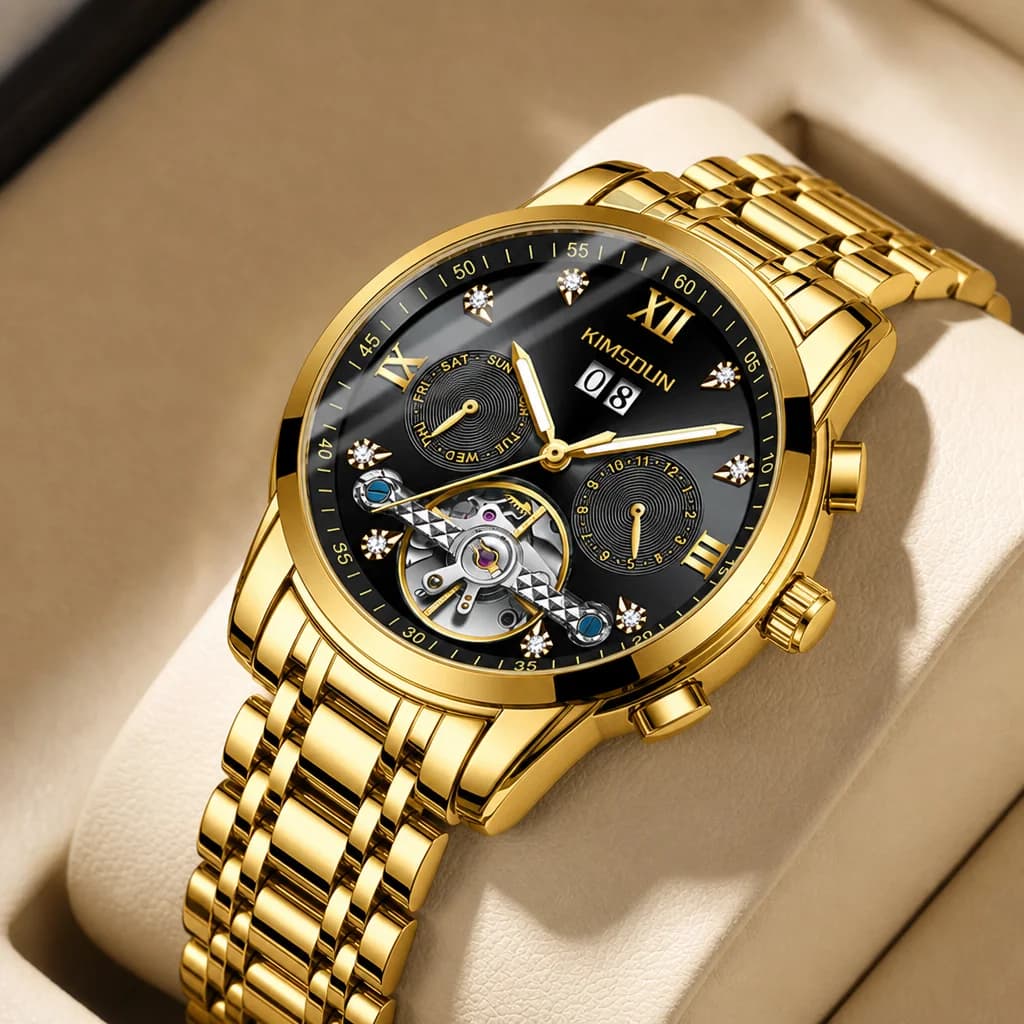 Orologio meccanico da uomo con quadrante nero, cinturino in lega, stile vintage, dettagli a cuore aperto, ideale per l'uso quotidiano, affari, feste e vacanze.