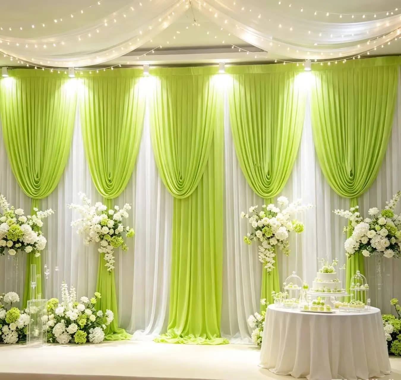 10X20/13x20FT White Apple Green Wedding Backdrop Baby Shower Event Background Home Party Stage Curtain Transparent Silk Drape