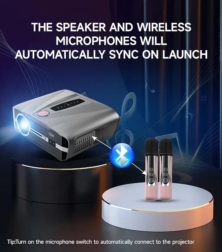 Macchina per Karaoke Portatile 4-in-1 OEM con Proiettore Smart 1080p, Altoparlante WiFi, 2 Microfoni Wireless e Android Integrato