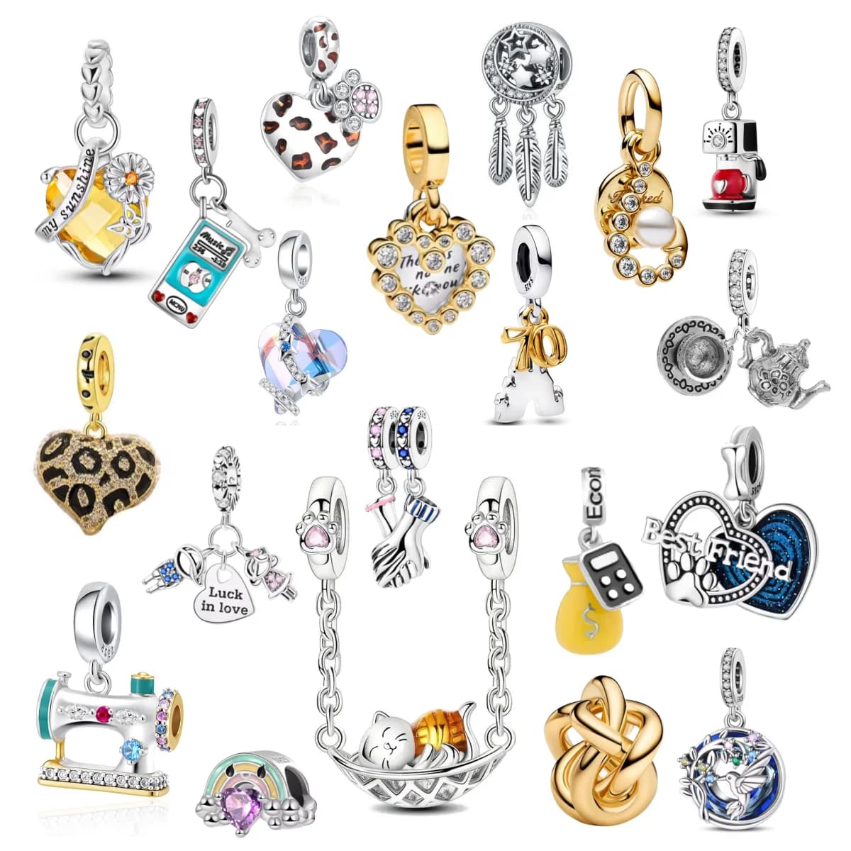 New 925 Silver Charm Dream Catcher Rainbow Leopard Pattern Love Pendant, Fit European Original Bracelet DIY Jewelry Gifts