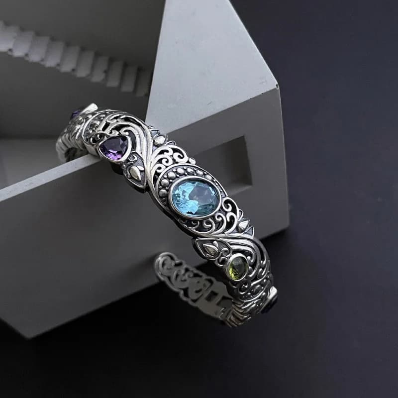 Nuovo braccialetto del braccialetto di pietra viola blu del tesoro dell'argento sterlina 925 per il commercio all'ingrosso Dropship del regalo dei gioielli di moda della ragazza della donna