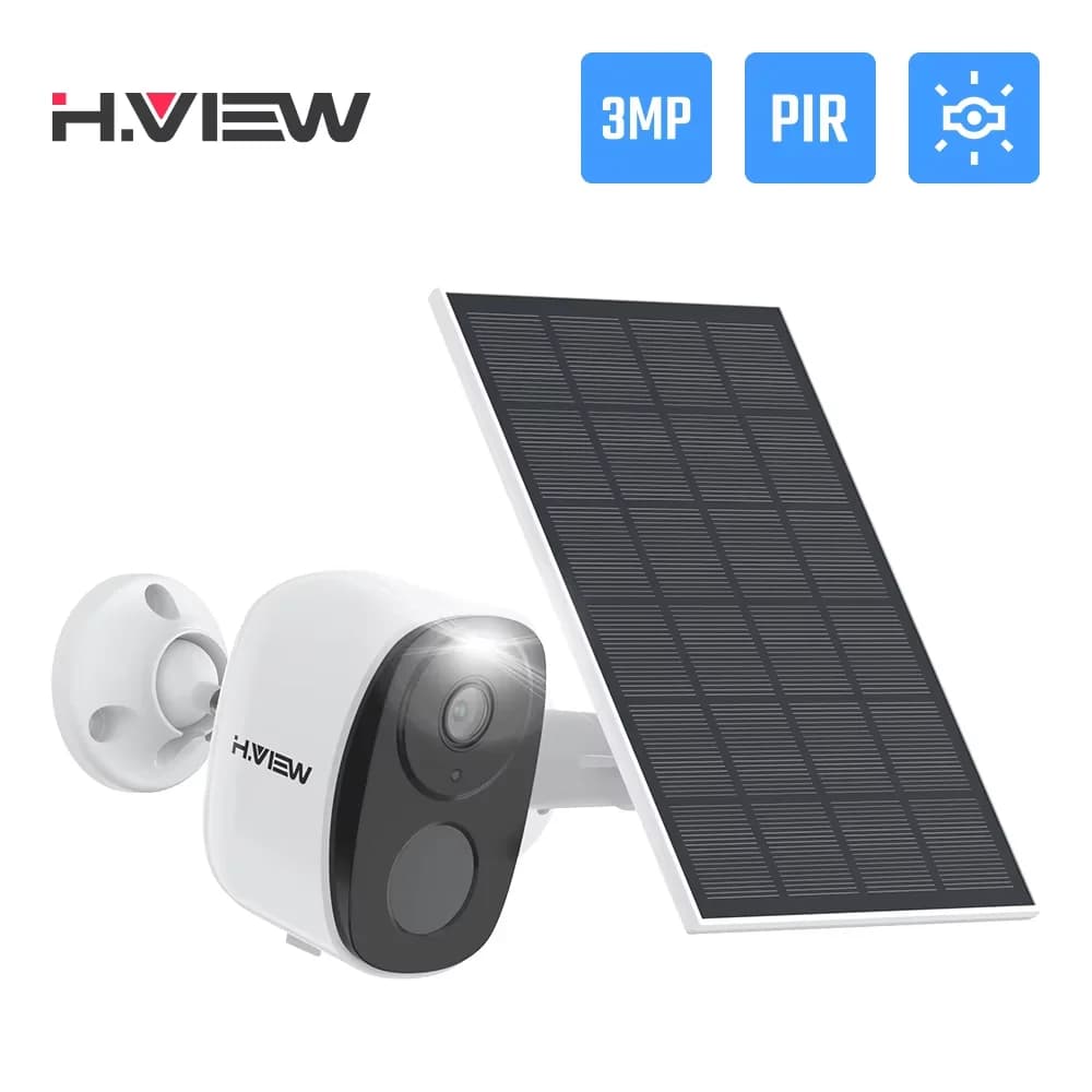 H.VIEW PIR Telecamera alimentata a batteria wireless da esterno, telecamera di sicurezza WiFi 2K 3MP con sirena faretto, audio bidirezionale, impermeabile