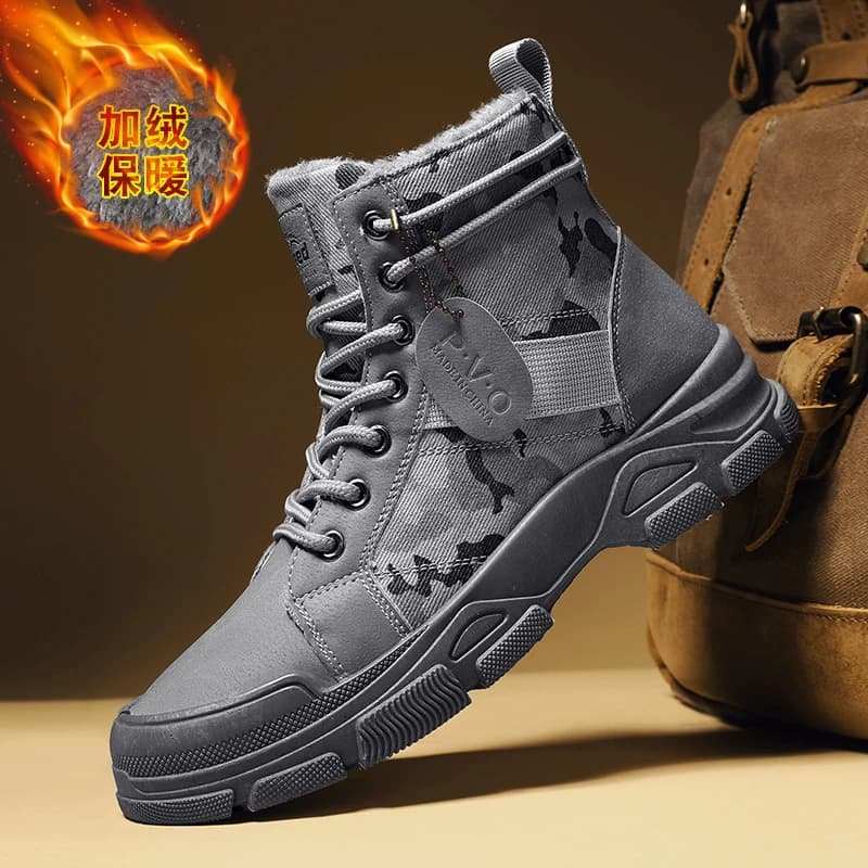High Top Work Boots Comfortable Sneakers Mens Camouflage Outdoor Hiking Shoes Thick Sole Non-Slip Durable Lace-Up Platform Boots