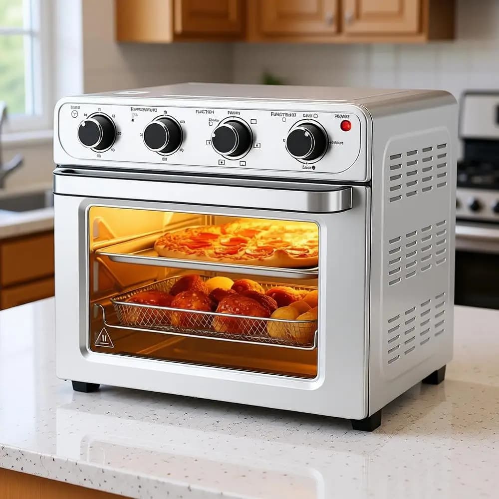 Forno Combinato 4-in-1 con Friggitrice ad Aria, Forno a Convezione da Banco Grande 26QT con Funzioni di Cottura, Grigliatura, Arrosto e Disidratazione, Include 12 Accessori