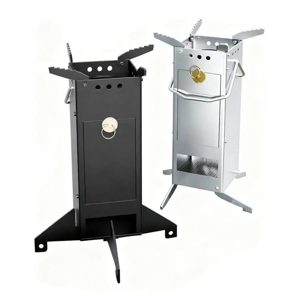 Outdoor Camping Portable Wood Stove Picnic BBQ Kitchen Rough Stove with Handle Stainless Steel Wood Field Stove