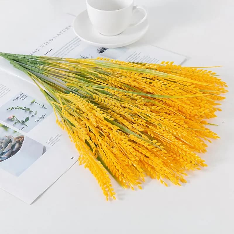 1 mazzo di piante artificiali simulato riso matrimonio autunno arredamento simulato grano piantina paddy fiore di plastica finto arredamento autunnale per la casa