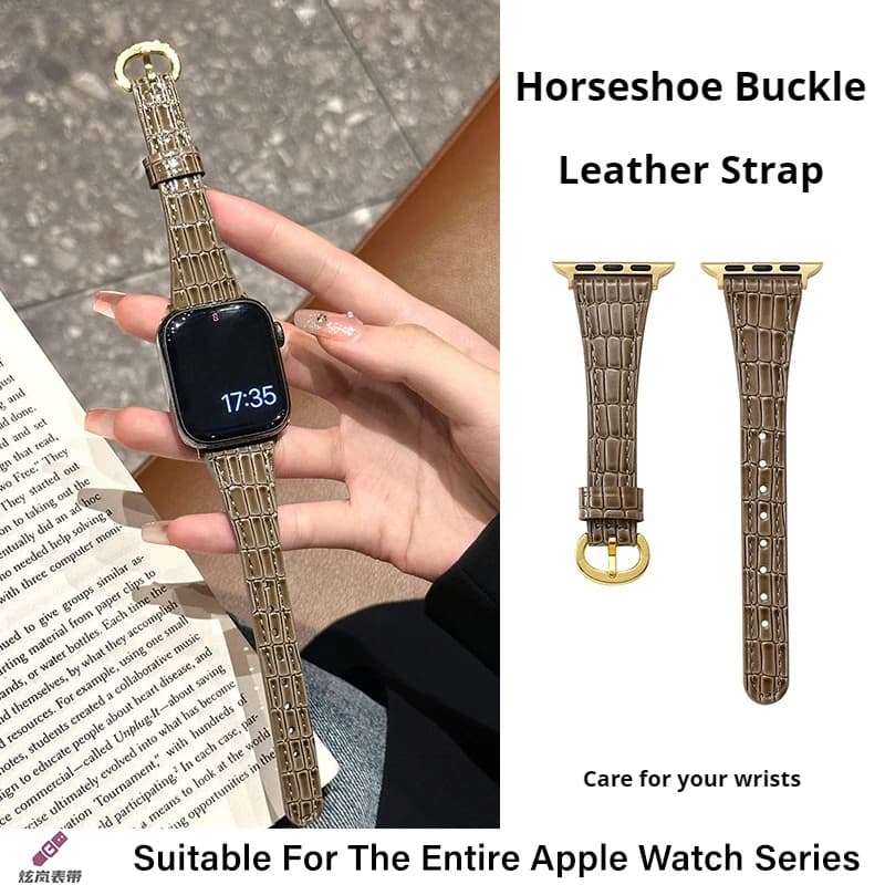 Leather strap model lizard for Apple Watch Ultra 10 9 Silm strap for iWatch 38 40mm 41mm 42mm 44 45mm 46mm 49mm