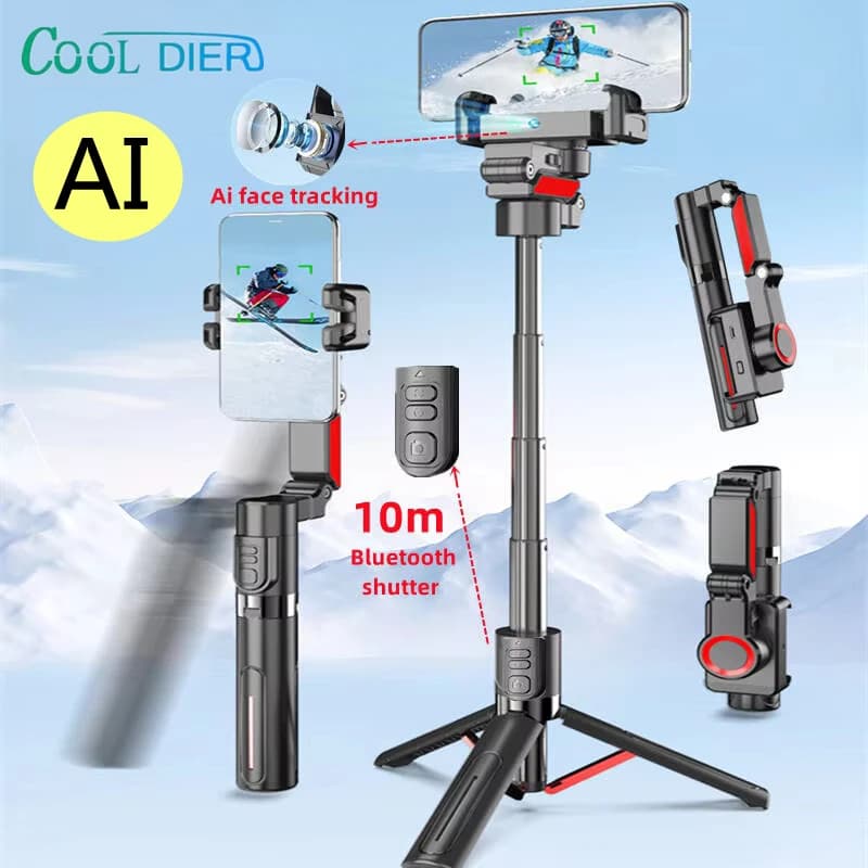 COOL DIER 2025 Nuovo AI viso tracking Selfie stick treppiede 360 Rotazione automatica Segui stabilizzatore cardanico con telecomando per tiktok Live