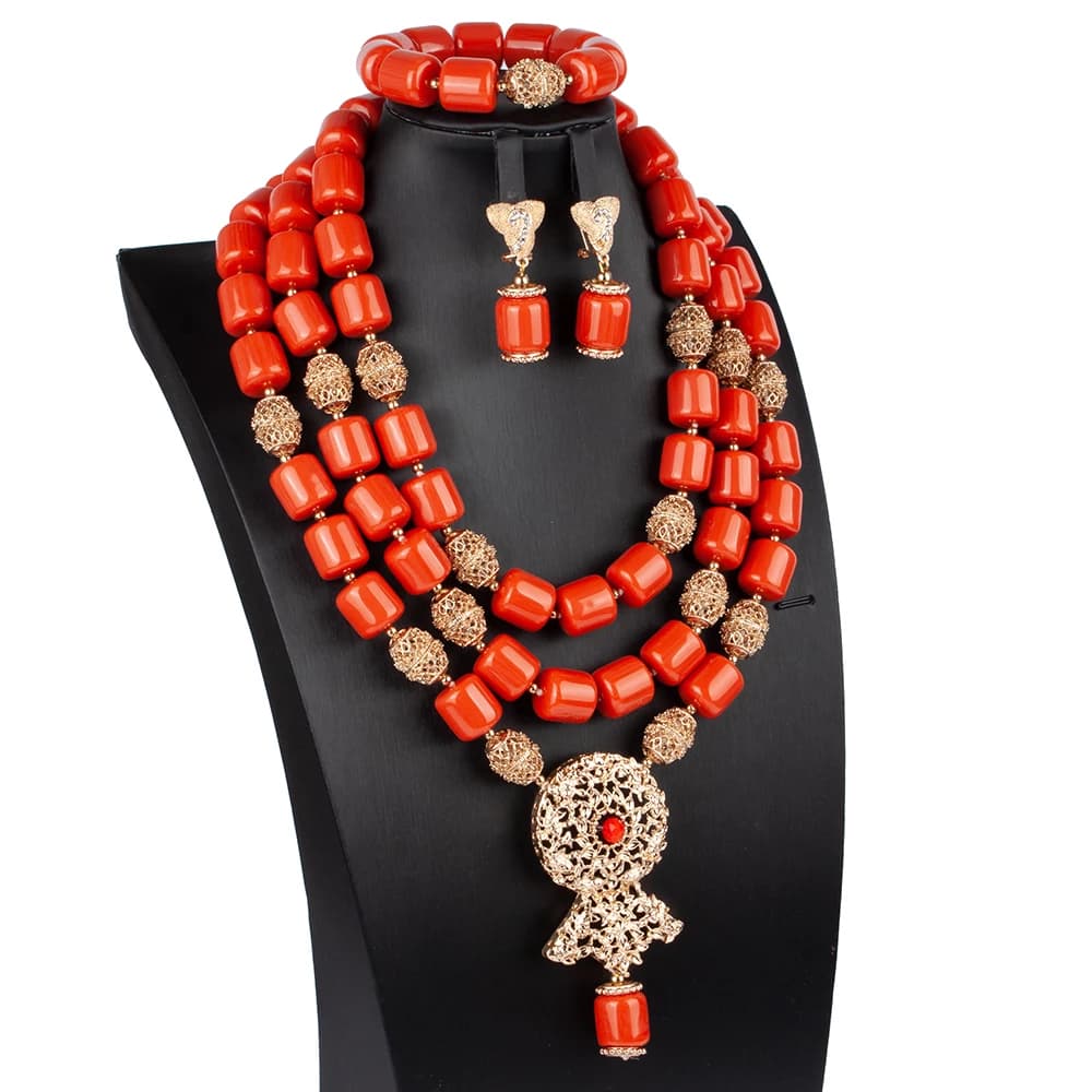 Nuovo Set di Gioielli con Perle Artificiali Africane, Grande Spilla a Tre Strati, Set di Gioielli per Matrimonio Nigeriano ABS200