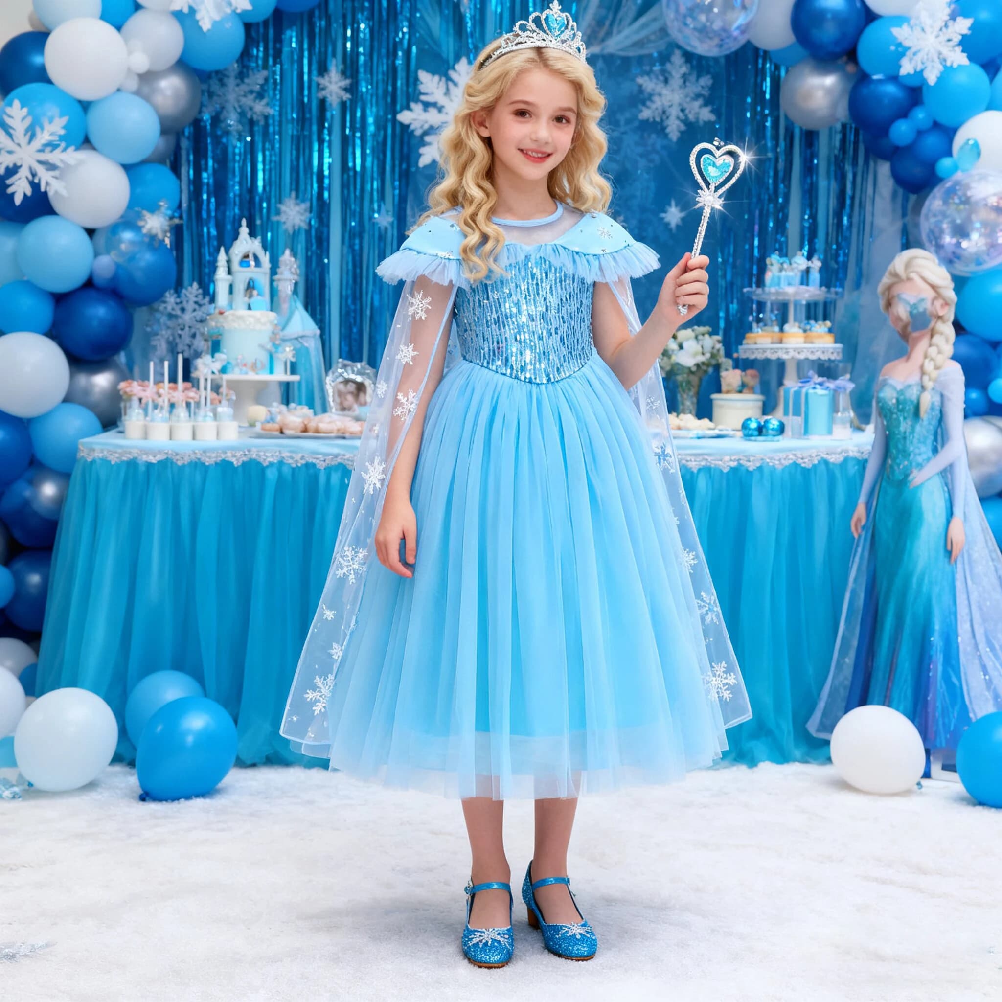 Costume cosplay da principessa Snow Ice per ragazze Carnevale Halloween Costume natalizio Fantasia Tulle Compleanno Festa di nozze Abiti da ragazza