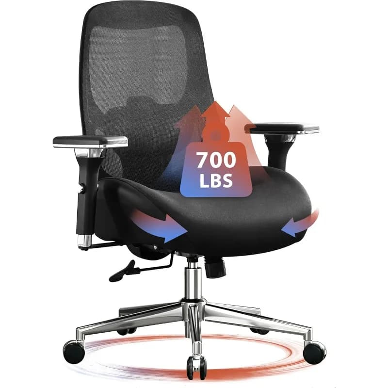 and high office chair with large seat cushion often to sit all day, ergonomic desk chair in mesh with adjustable logo