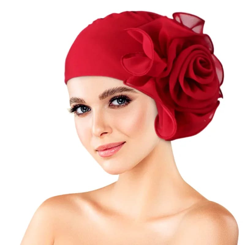 Moda donna grande fiore turbante cappello tinta unita panno elastico berretto testa musulmana avvolge Caps Lady Bandana accessori per capelli