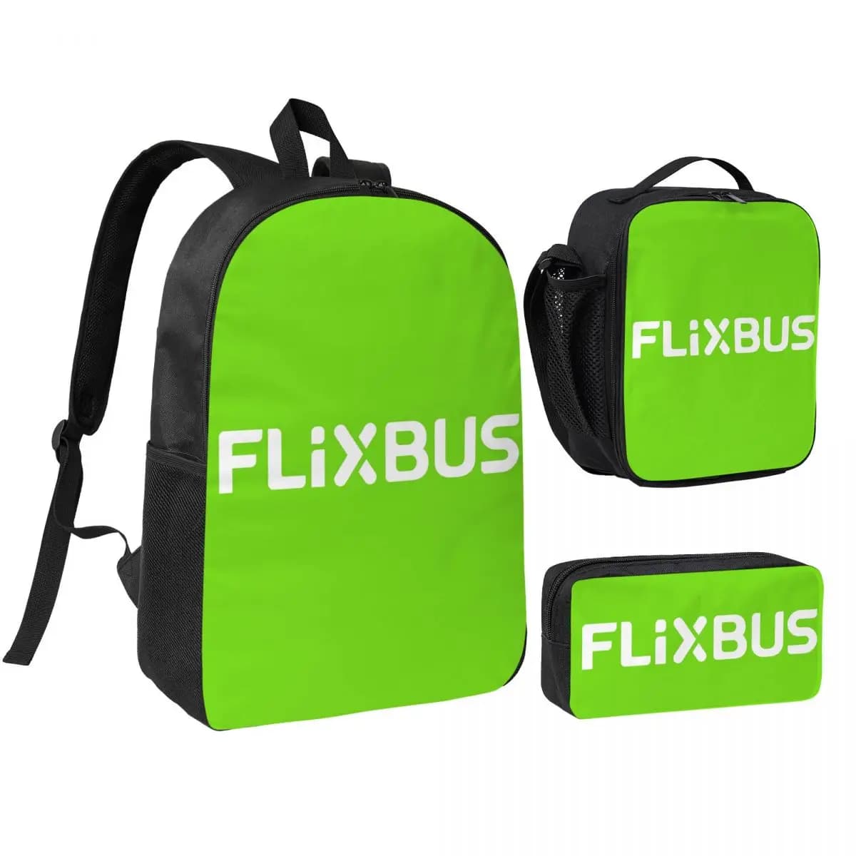 Zaino Flixbus per Studenti, Borsa Scolastica, Borse a Tracolla, Set 3 Pezzi con Borsa Termica per Pranzo e Astuccio