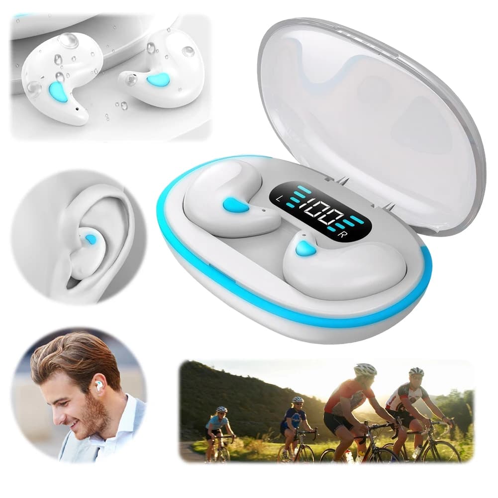 Auricolari Wireless BT 5.3 con Cancellazione del Rumore, Micro Auricolari da Notte Indossabili Senza Sensazione di Pressione, Impermeabili IPX5 per Corsa, Fitness e Apprendimento