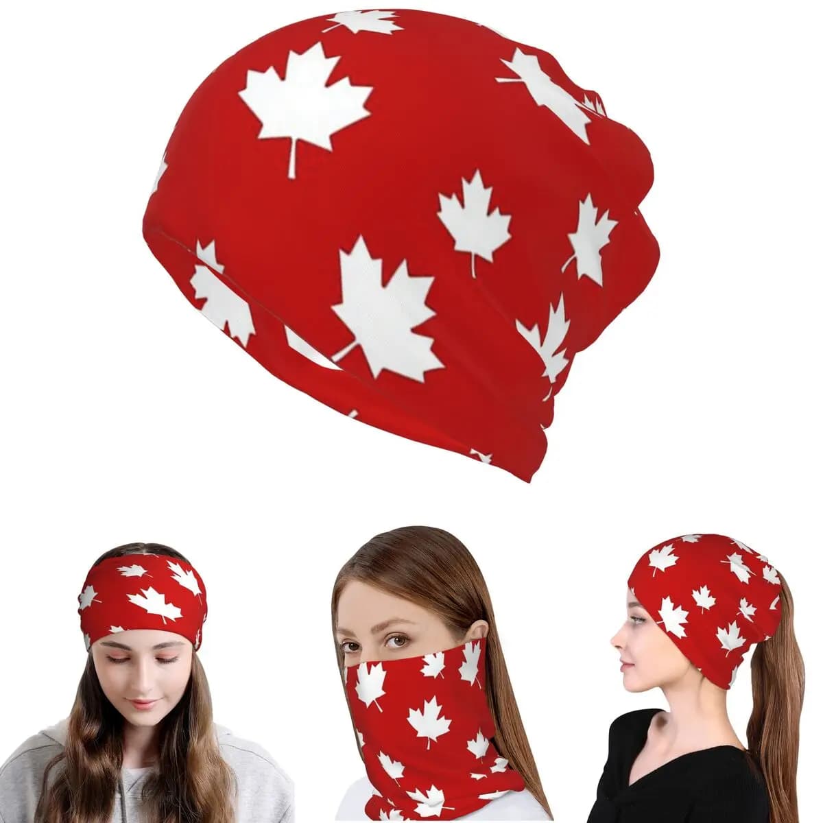 Bandana con Motivo della Bandiera Canadese a Foglia d'Acero, Rossa e Bianca, Scaldacollo, Sciarpa, Maschera per il Viso, Berretto Unisex per Adulti