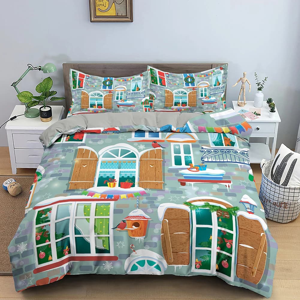 Copripiumino rosso Merry Christmas King Queen Copripiumino natalizio per bambini Set biancheria da letto Babbo Natale 1/2 pezzi Copripiumino in microfibra