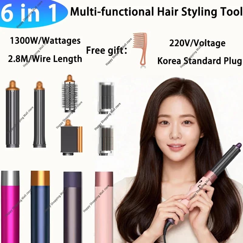 Professional multifunction Styler 6IN1 1300W - Dry, iron, curl with brush, ideal for living room and domestic use