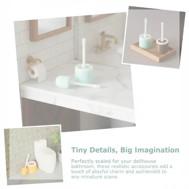 Set di 3 mini spazzole per WC in miniatura per casa delle bambole, scala 1:12, set di strumenti per la pulizia con manico lungo, modello per accessori da bagno in miniatura fai da te