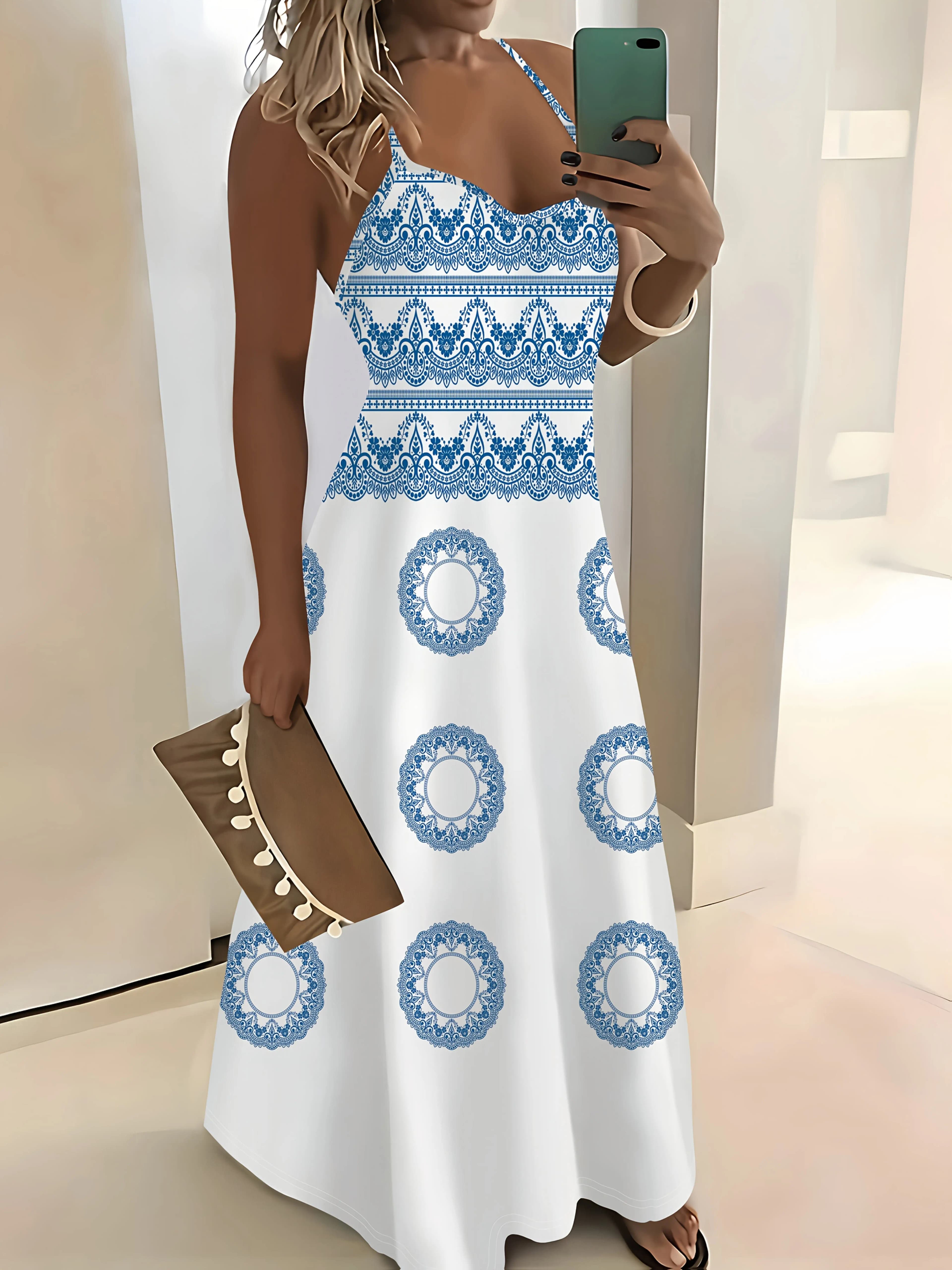 Abito Floreale a Maniche Lunghe da Donna, Elegante e Casual per Autunno/Inverno, Vestito Midi a Linea A con Cintura e Tasche, Trendy e Modesto per l'Ufficio
