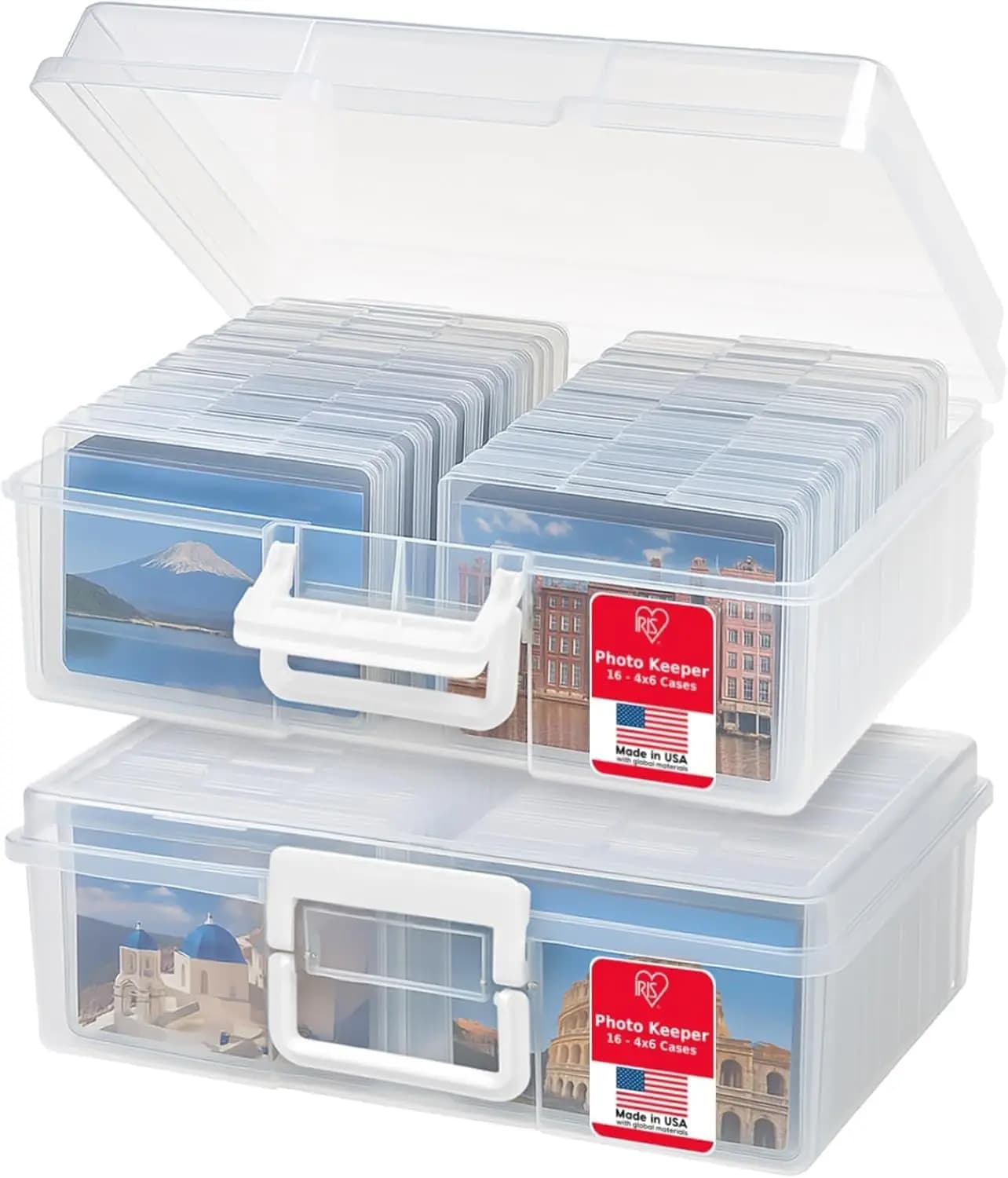 Box Set 4x6, Transparent Container with Handle and 16 Organizing Parties for Photo, Crafts and Chancellery