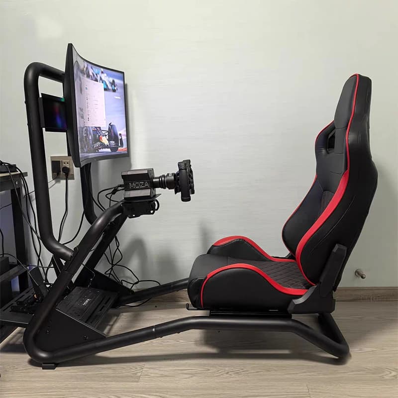 Bundle Cockpit Simulatore di Guida, Configurazione Completa con Volante Direct Drive, Sedile a Guscio e Supporto Monitor, Telaio Regolabile