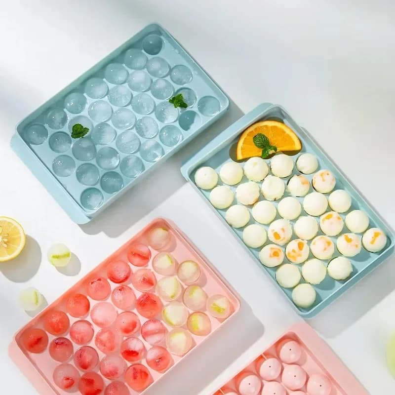 Stampi per cubetti di ghiaccio a 33 fori con scatola portaoggetti - Stampo per palline di ghiaccio in PP per hockey e whisky, stampo per ghiaccioli e lecca-lecca per congelatore domestico