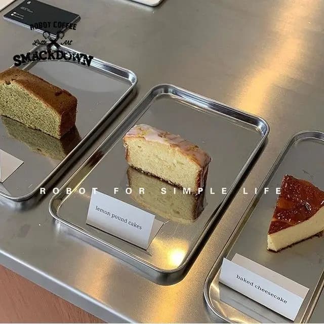 Stainless Steel Rectangular Tray Nordic Style for Cafeteria, Snack Plate, Desserts, Cooker Tray