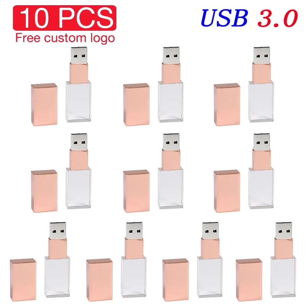 JASTER 10 PZ LOTTO Chiavette USB 3.0 in cristallo Regalo di nozze Pen Drive Logo personalizzato gratuito Memory Stick in oro rosa 128 GB 32 GB 64 GB