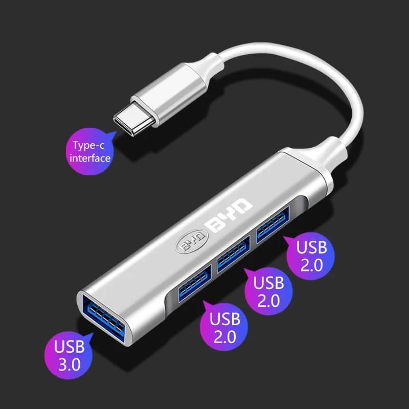 USB Type-C Adapter Multiport, Hub Distributor, Auto Accessories for BYD F3 S6 F0 Tang I3 S7 G3 E5 E2 E1 E9 D1 S8 E6 L3 M6