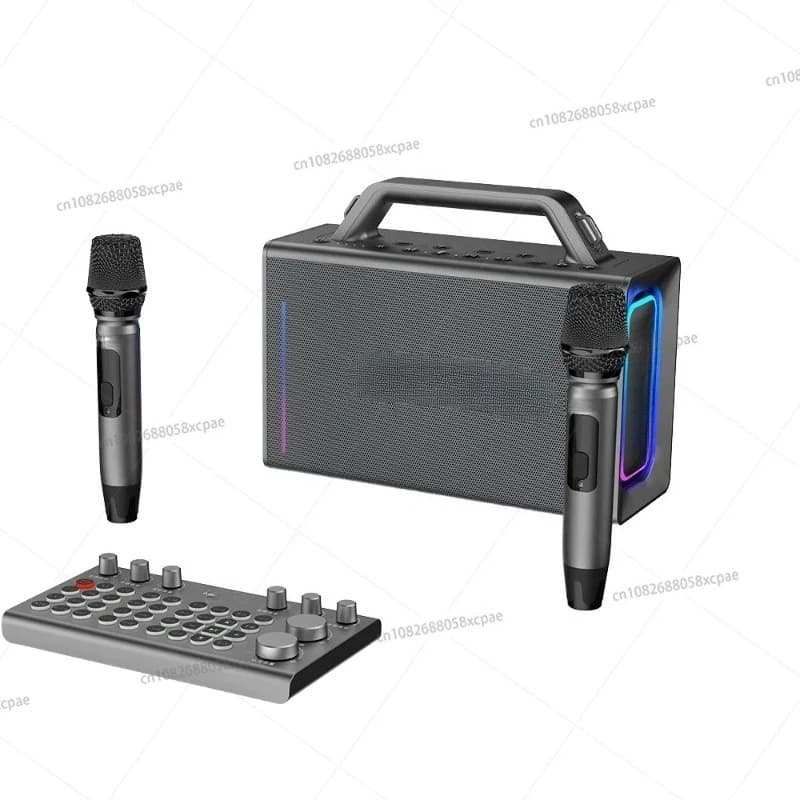 S1116 Altoparlante Portatile Wireless da 200 Watt con 2 Microfoni Wireless, Macchina per Karaoke con Luci RGB per Esterni