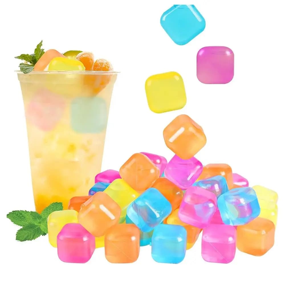 Plastic Ice Cubes 20Pack Colorful Refreezable Ice Cubes for drinks, Whiskey, Vodka or Coffee, Washable Non-Melting Ice Cubes