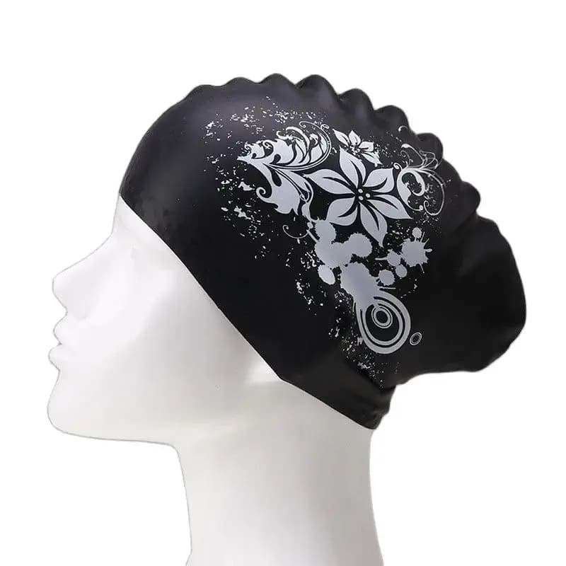 Cuffia da nuoto elastica in silicone alla moda per donna, impermeabile, protezione per orecchie e capelli, per capelli lunghi, per piscina e immersioni