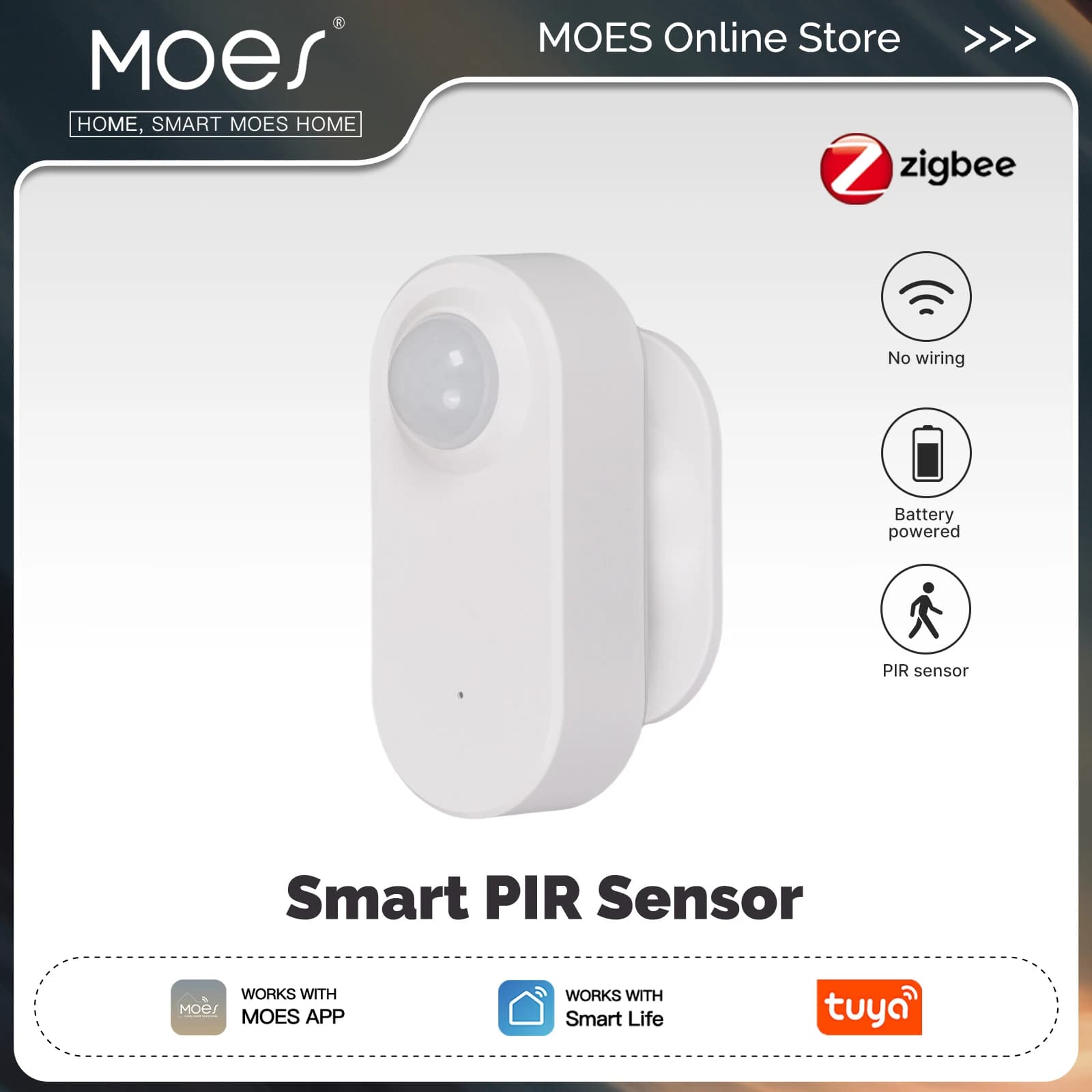 MOES Zigbee 3.0 Tuya Sensore di movimento PIR intelligente Rivelatore a infrarossi per il corpo umano Alimentato a batteria Funziona con l'app Smart Life Alexa Google