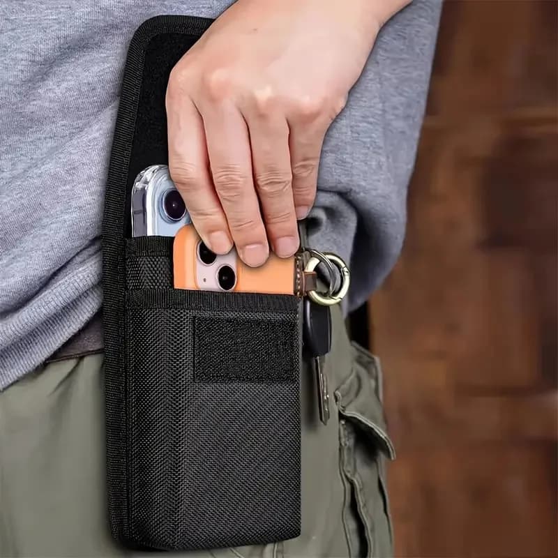 Universal phone bag under 7.5 inches Nylon Dual Pocket Cell Phone Belt Pouch Case Men's Outdoor bag for iPhone Samsung Xiaomi