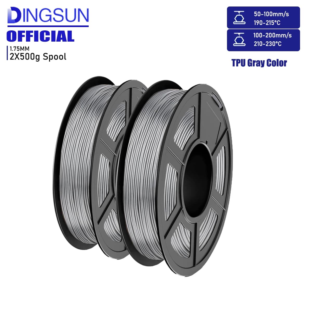 Filament for 3D printer 1,75 mm, high speed TPU 95 A filament package, 500 G coil, 2 rolls, 1 kg in total