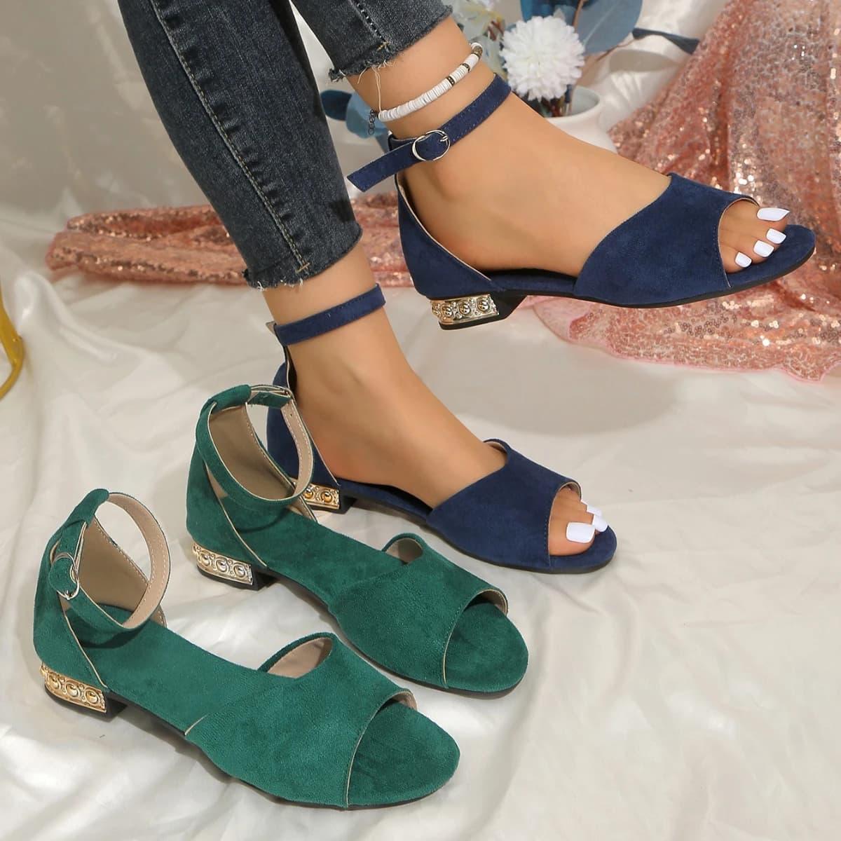 Nuovi Sandali Estivi da Donna 2026 con Punta Tonda, Tacco Basso e Fibbia - Eleganti Scarpe da Donna con Tacco Basso