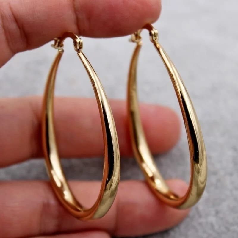 Shiny Gold Women's Earrings, Fashion Smooth Hoop Earrings, Engagement and Wedding Jewelry Gift for Ladies