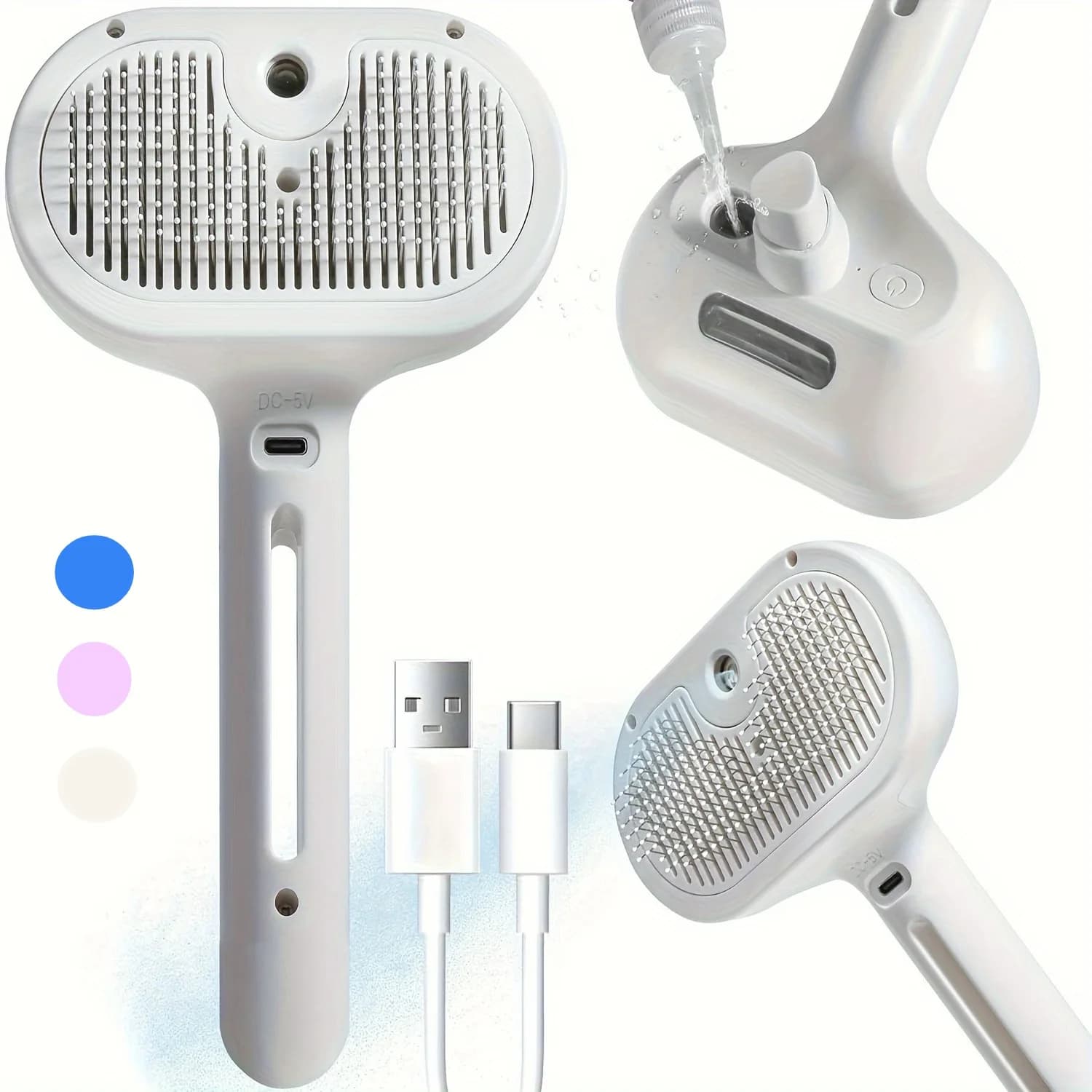 Nuovo Pettine Spray per Animali Domestici, Spazzola Rimuovi Peli per Cani e Gatti, Pettine Sciogli Nodi Ricaricabile USB, Strumenti per la Toelettatura e la Pulizia degli Animali Domestici