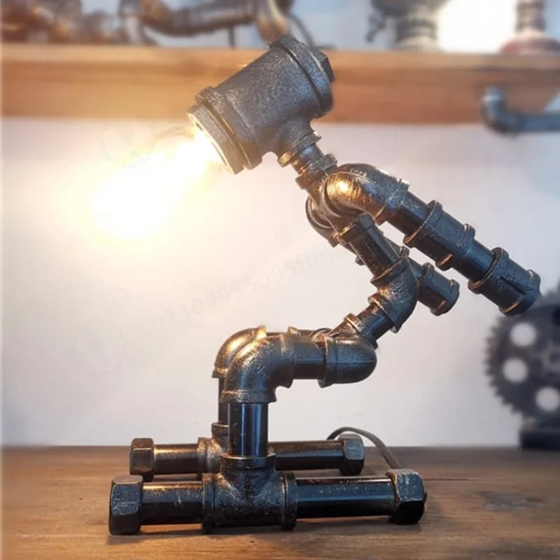 Loft Industrial Iron Pipe Robot Table Lamp Retro Edison Desk Light Bar Cafe Decor Gift