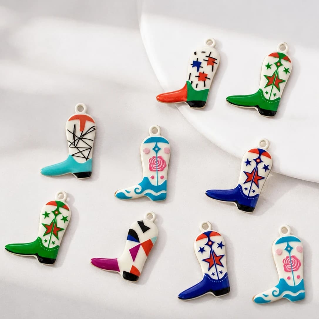 2pcs Stainless Steel Cowboy Boot Charms Western Cute Enamel Pendants for Women DIY Necklace Earrings Keychain Jewelry Making
