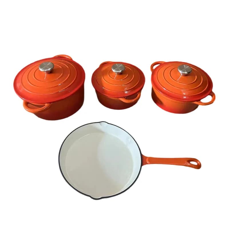 Zhangqiu Handmade Iron Frying Pan 4 Piece Set Enameled Cast Iron Hotel Non Stick Even Heat Conducting Rust Resistant Cookware