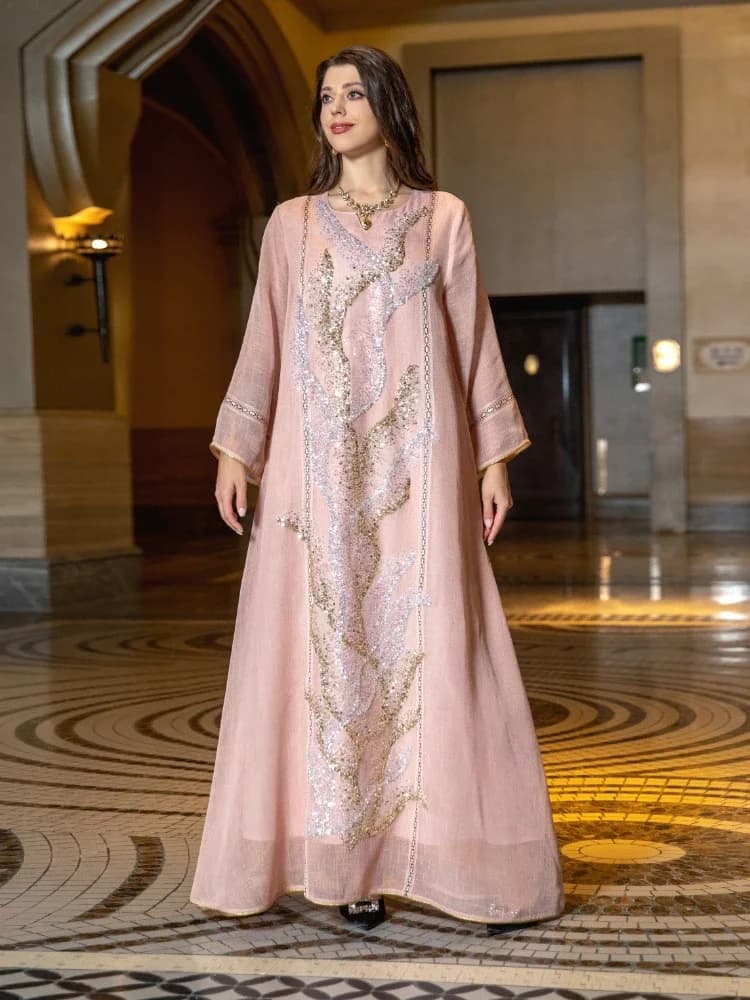 Eid Muslim Party Dress for Women Abaya Jalabiya Long Evening Dresses Paillettes Morocco Abaya Caftano Islam Arab Dresses Long Dress