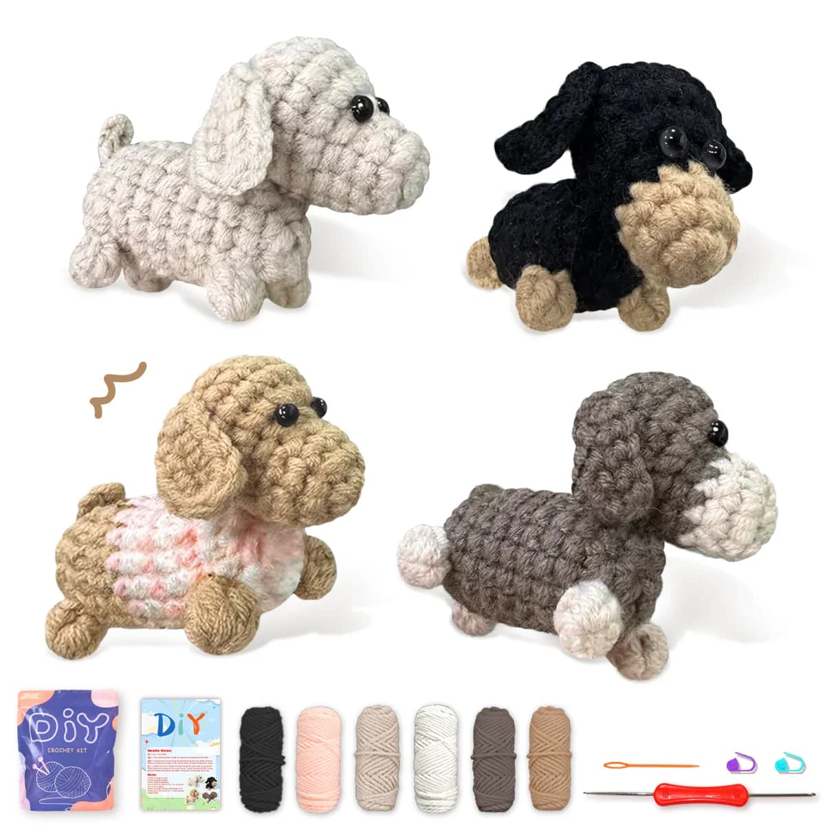 YAMAXIN Kit fai da te per aghi per uncinetto per cani da 4 pezzi per principianti Set di strumenti artigianali facili per arti e lavorare a maglia