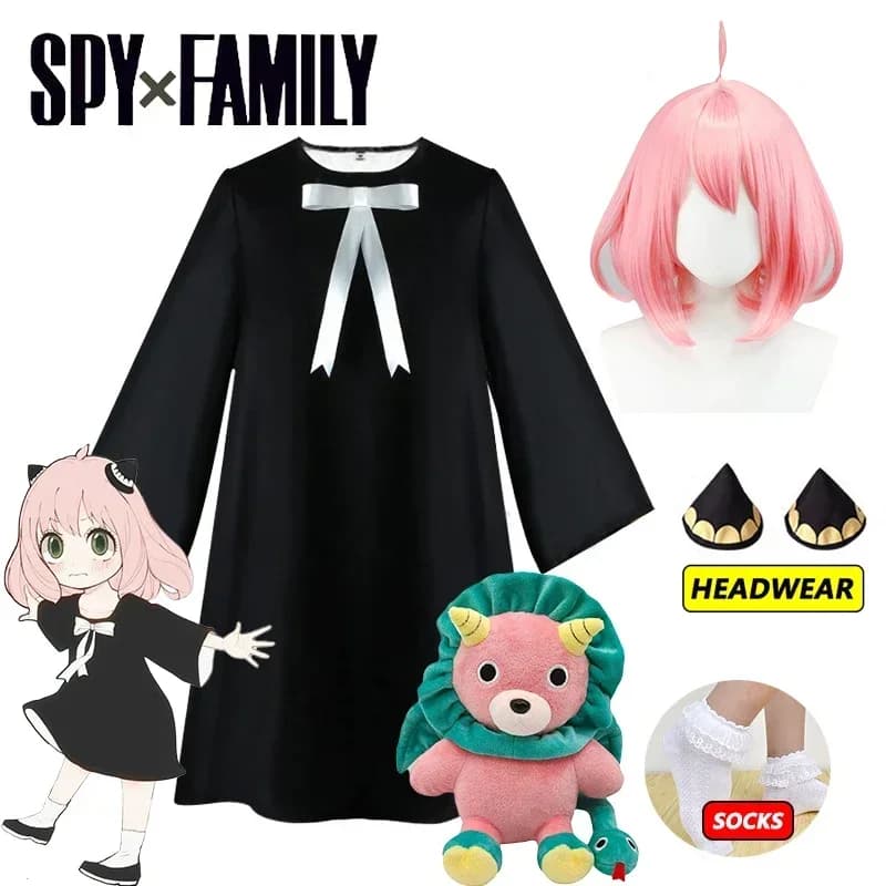 Anya Forger Dress Cosplay Anime Spy X Family Forger Anya Wig Cosplay Dress Black Socks Doll Halloween Costumes for Women