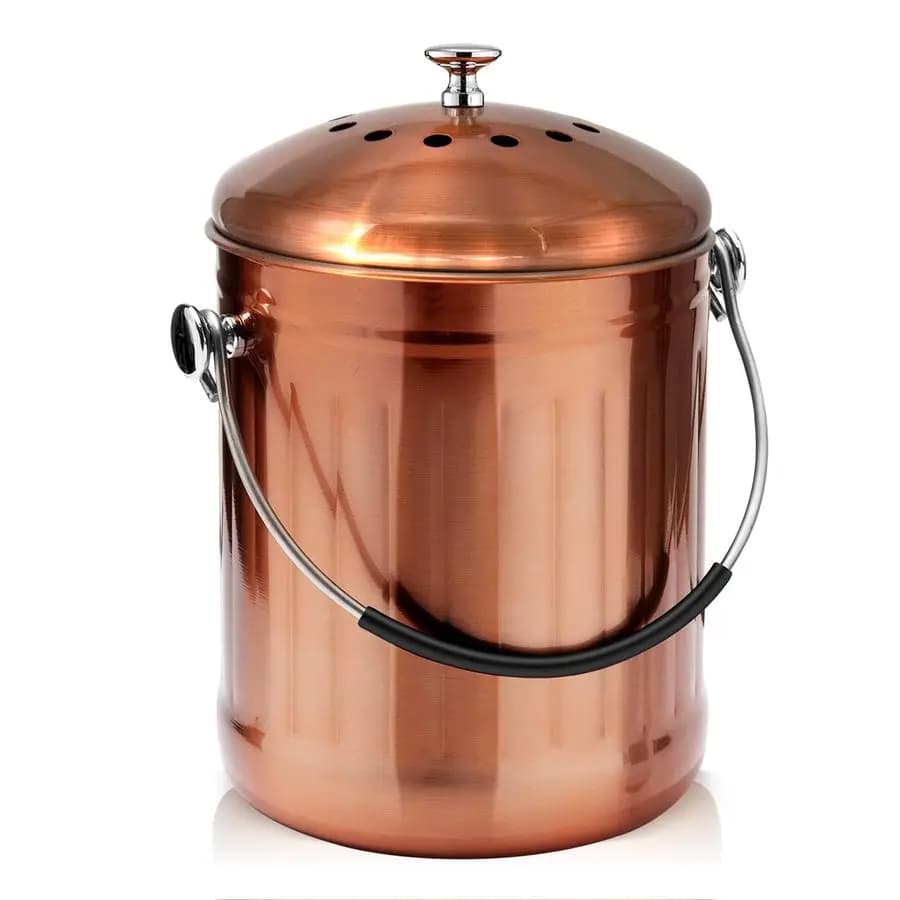 Contenitore per Compost da Cucina, Secchio per Compost in Acciaio Inox Rame Opaco da 1,3 Galloni con Coperchio, Secchio per Rifiuti Alimentari Inodore