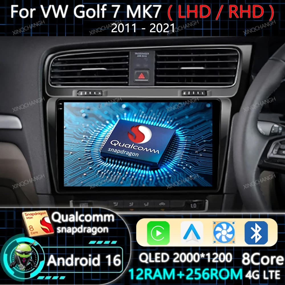 Android 16 Car Radio Carplay Auto For Volkswagen VW Golf 7 MK7 GTI 2011 - 2021 2DIN Qualcomm QLED GPS Multimedia Video Player BT