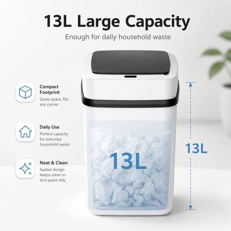13L Automatic Smart Trash Can Waterproof Motion Sensor Waste Bin for Kitchen Bathroom Living Room Toilet Household Dustbin Trash
